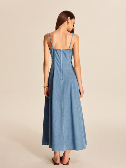 Lace Panel Denim Cami Dress