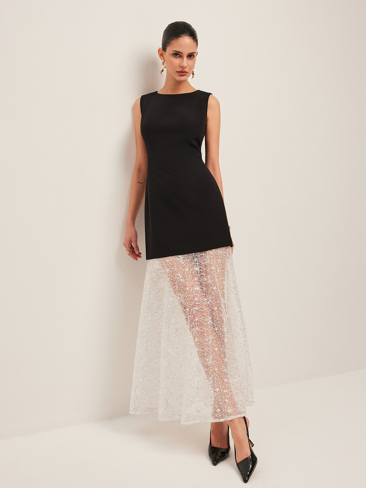 Lace Panel Sleeveless Dress