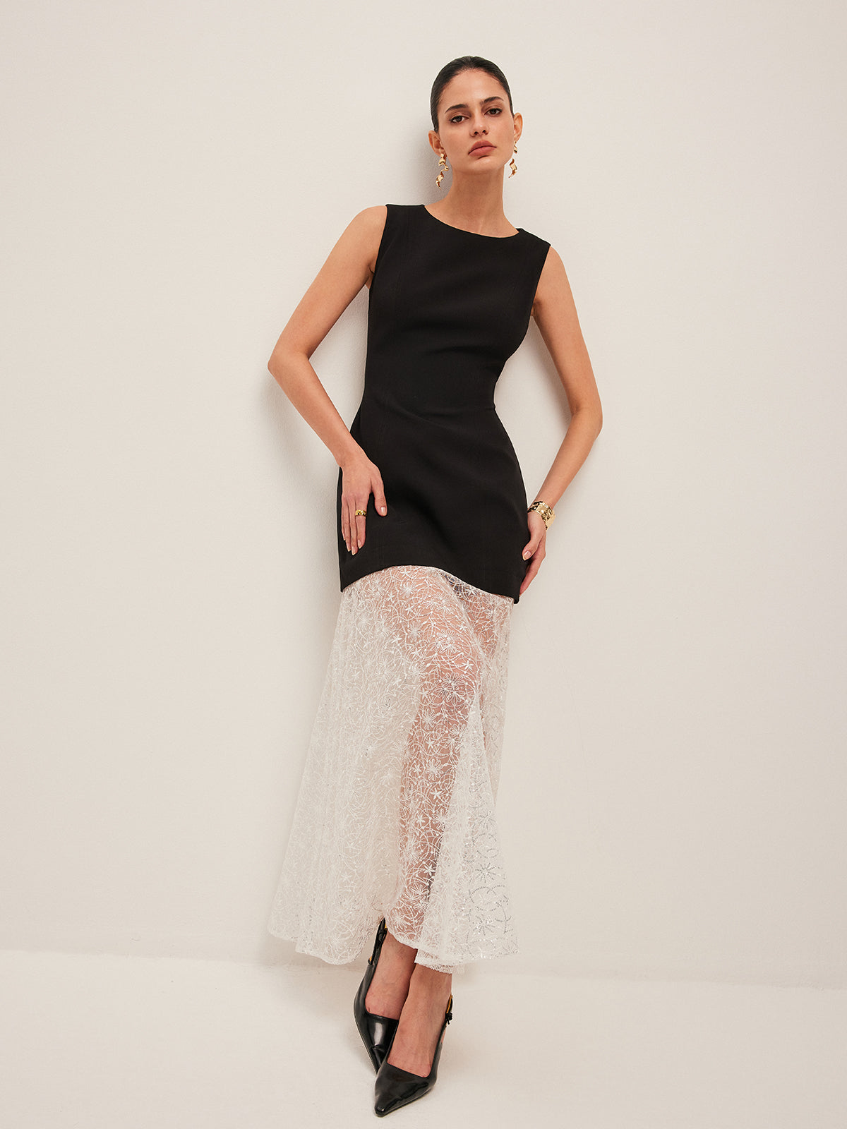 Lace Panel Sleeveless Dress