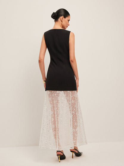 Lace Panel Sleeveless Dress