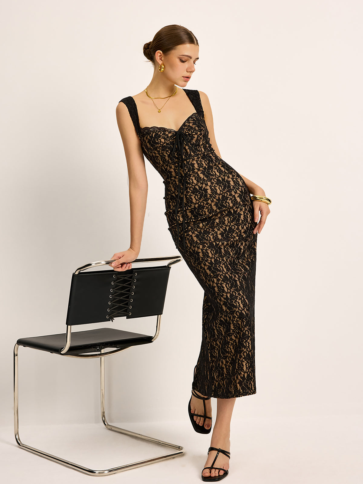 Lace Tie-Front Sleeveless Dress