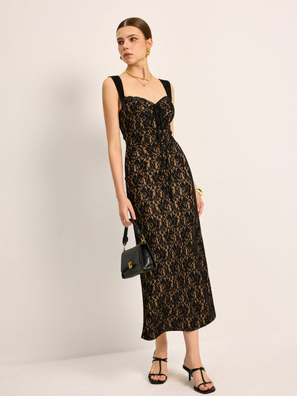 Lace Tie-Front Sleeveless Dress