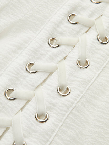 Lace-Up Front Semi-Sheer Dress