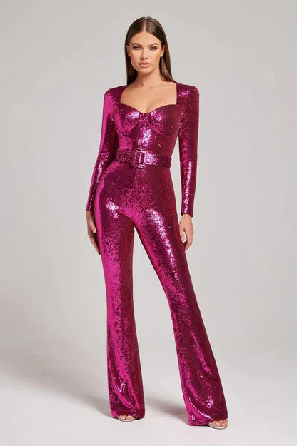 Long-Sleeve Sequin Jumpsuit