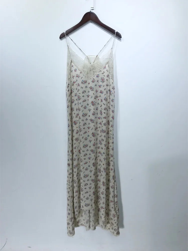 Lucia – Lace Embroidery V-Neck Silk Midi Dress For Women