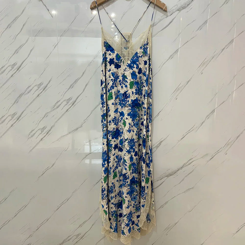 Lucia – Lace Embroidery V-Neck Silk Midi Dress For Women