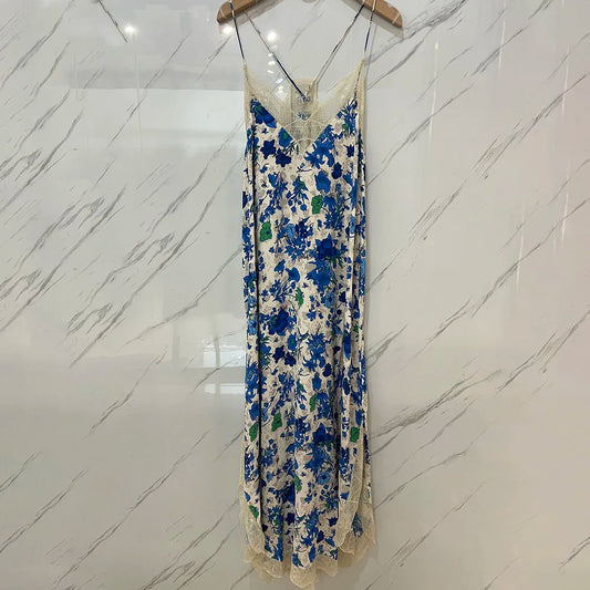 Lucia – Lace Embroidery V-Neck Silk Midi Dress For Women