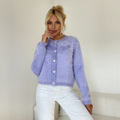 Marissa  - Fluffy Button-Up Cardigan For Women