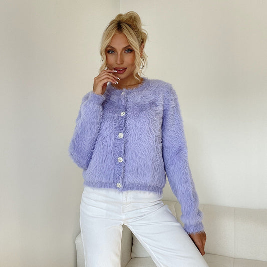 Marissa  - Fluffy Button-Up Cardigan For Women