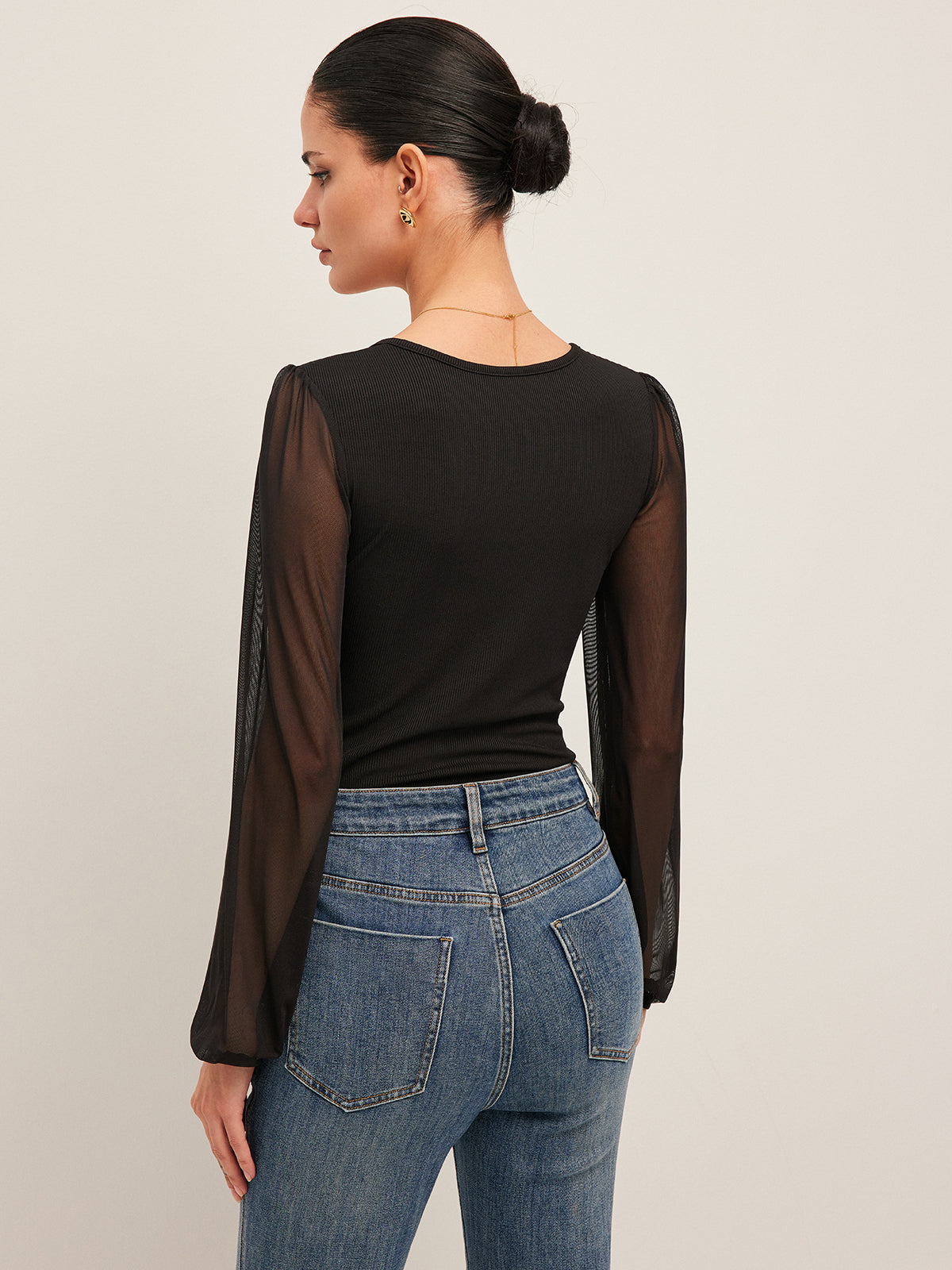 Mesh Sleeve Ribbed Bodysuit