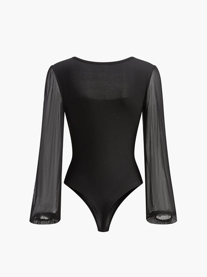 Mesh Sleeve Ribbed Bodysuit