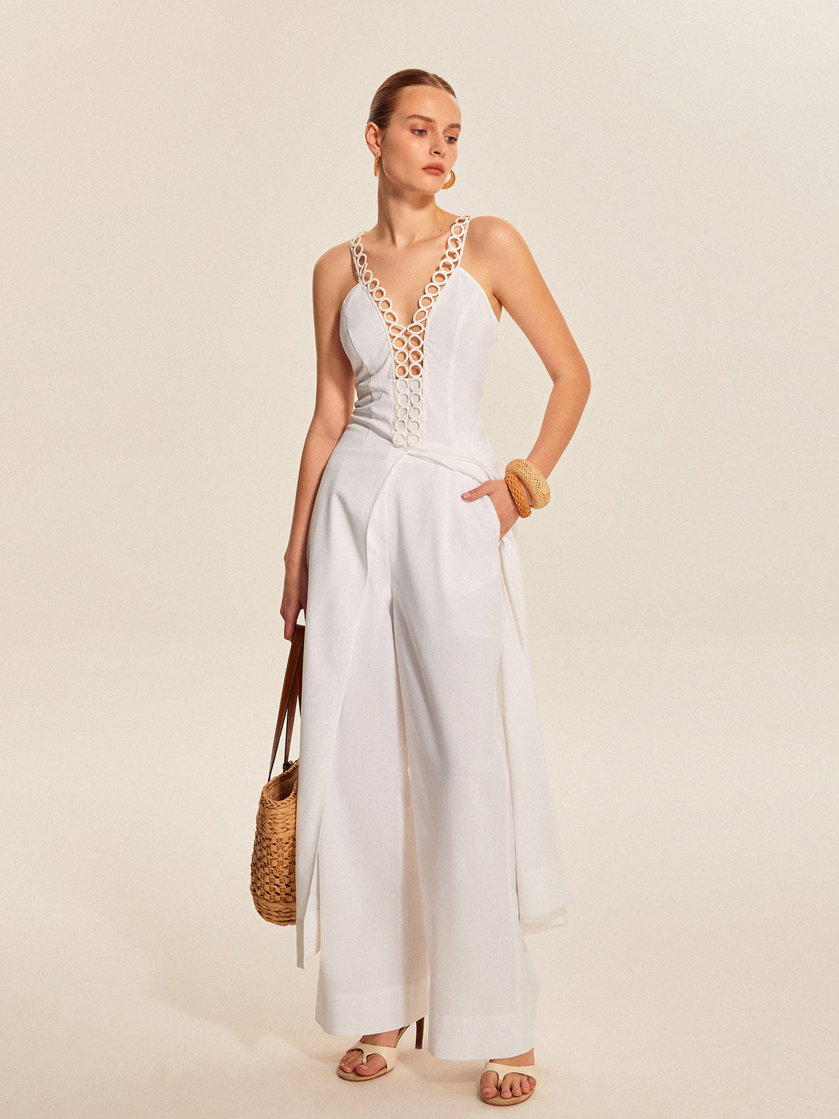 Mid-Waist Wide-Leg Pants With Pockets