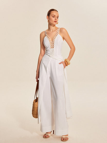 Mid-Waist Wide-Leg Pants With Pockets