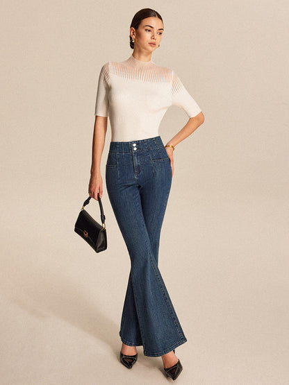 Mid-Waisted Buttoned Flared Jeans