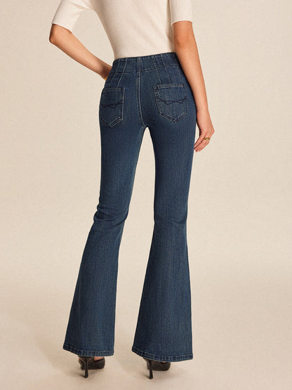 Mid-Waisted Buttoned Flared Jeans