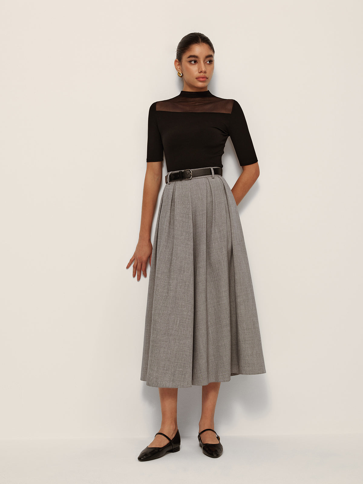 Mid-Waisted Pleated Check Skirt