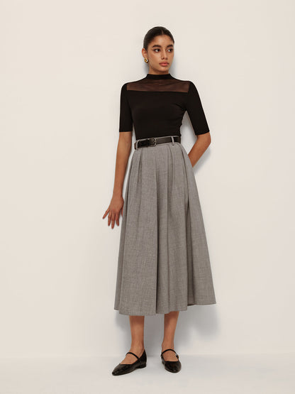 Mid-Waisted Pleated Check Skirt