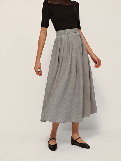 Mid-Waisted Pleated Check Skirt
