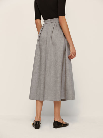 Mid-Waisted Pleated Check Skirt