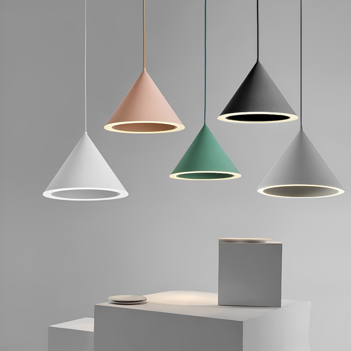 Minimalist Conical LED Macaron Color Pendant Light Island Lighting Chandelier