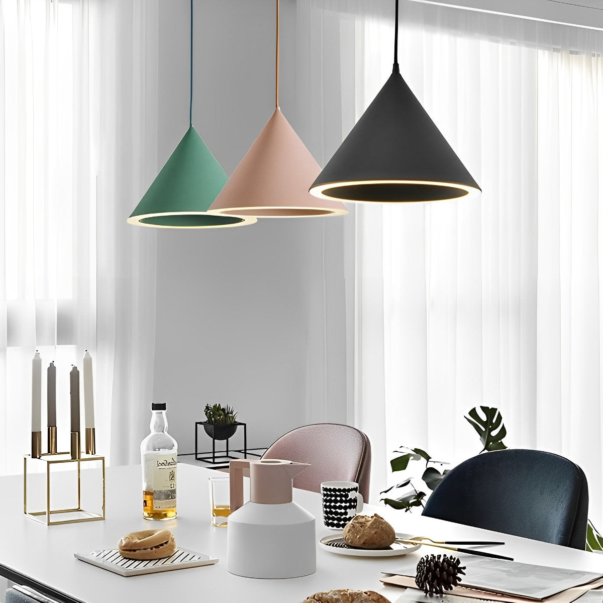 Minimalist Conical LED Macaron Color Pendant Light Island Lighting Chandelier