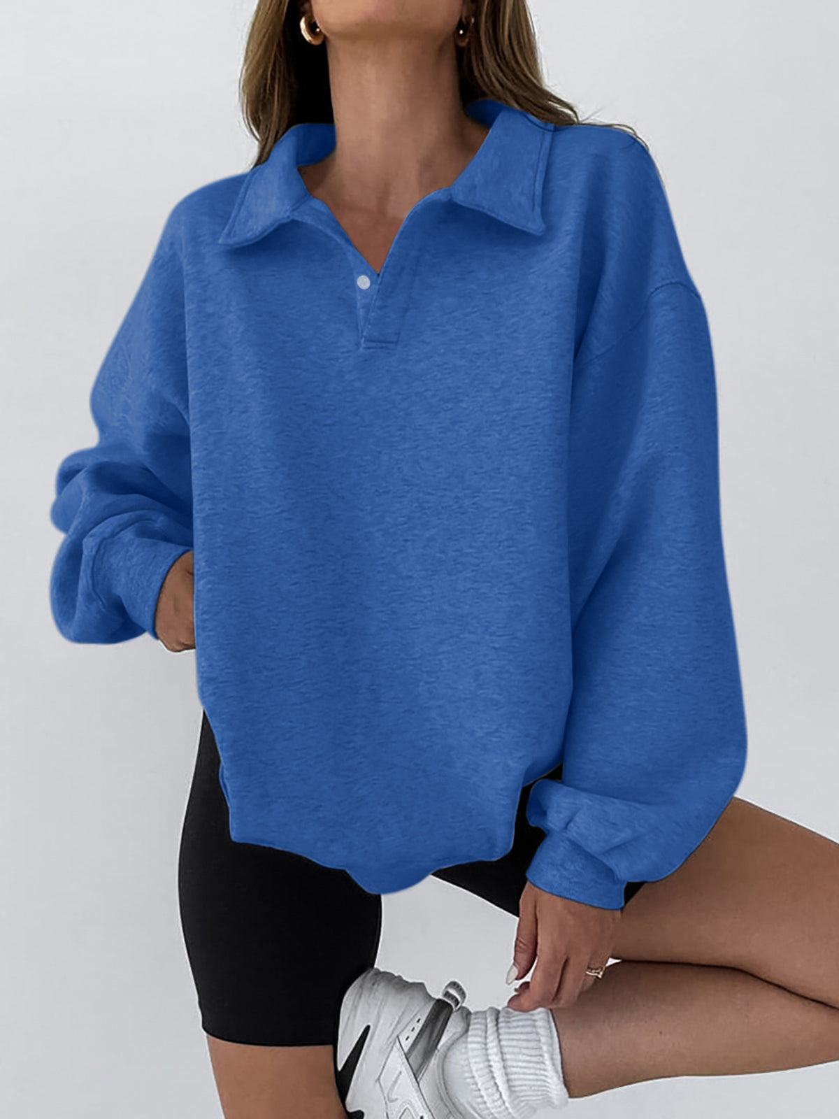 Minimalist Plain Polo Sweatshirt