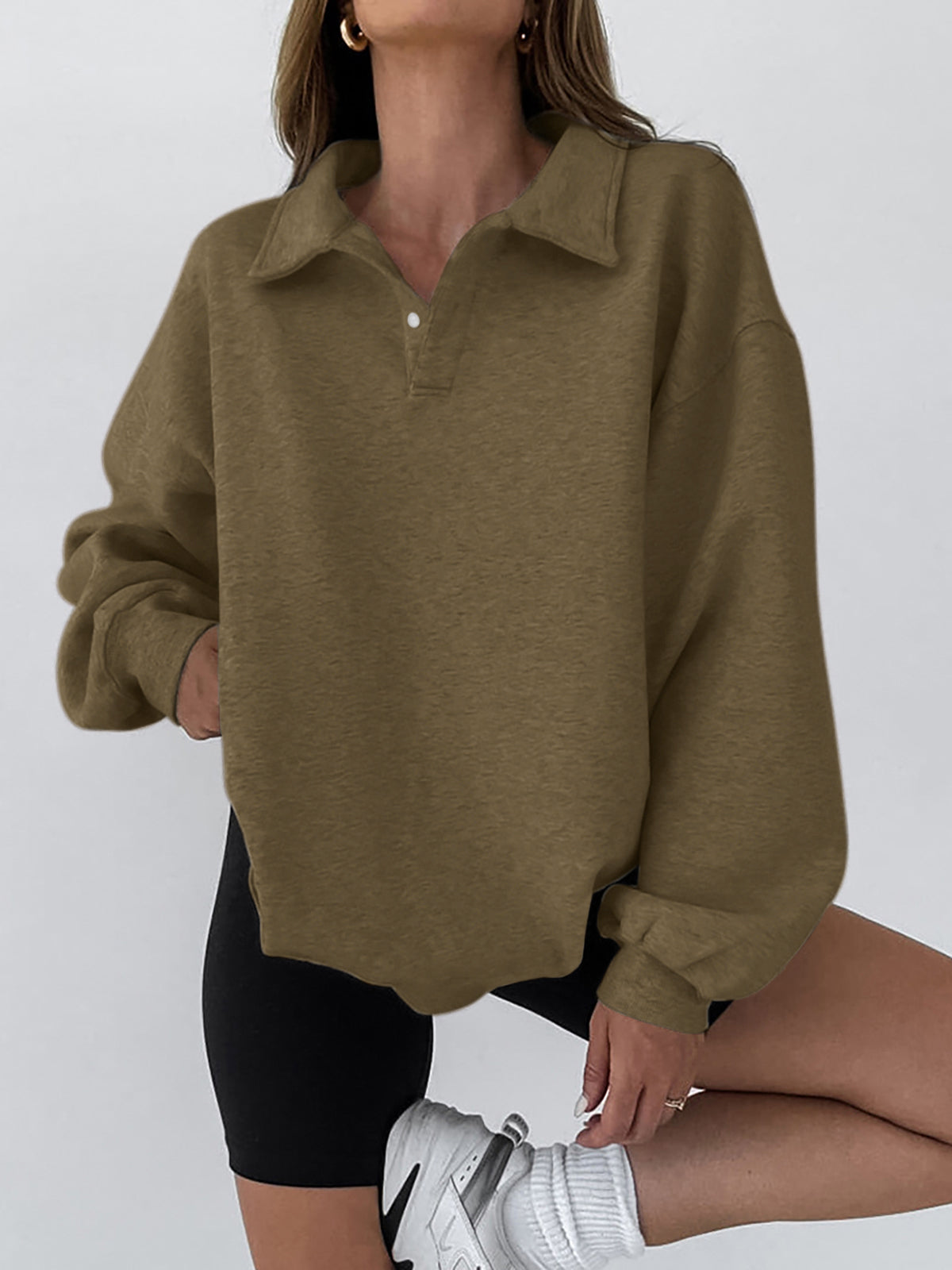 Minimalist Plain Polo Sweatshirt