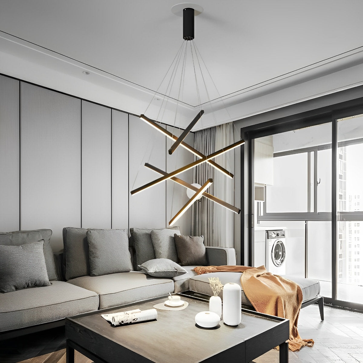 Minimalist Strip Stepless Dimming LED Black Modern Chandelier with Remote