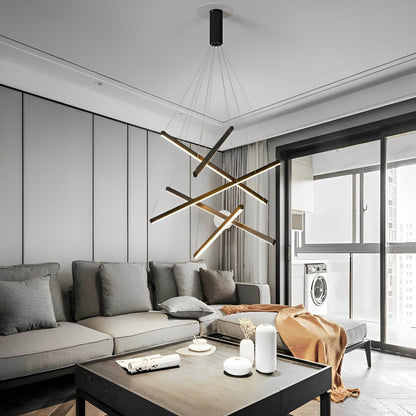 Minimalist Strip Stepless Dimming LED Black Modern Chandelier with Remote