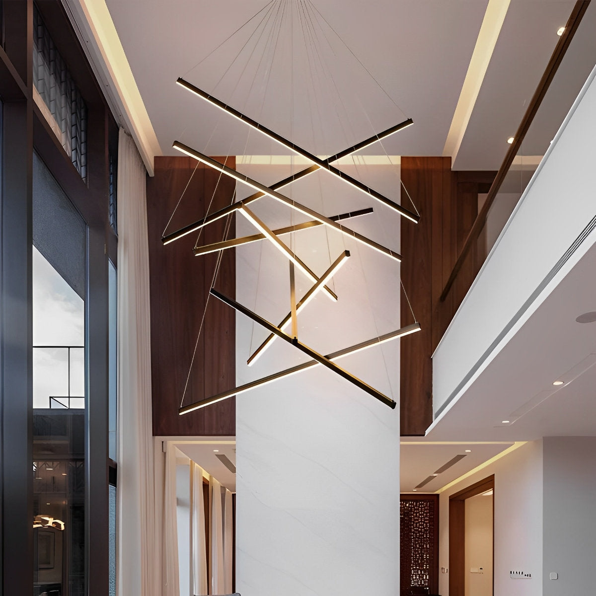 Minimalist Strip Stepless Dimming LED Black Modern Chandelier with Remote