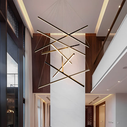 Minimalist Strip Stepless Dimming LED Black Modern Chandelier with Remote