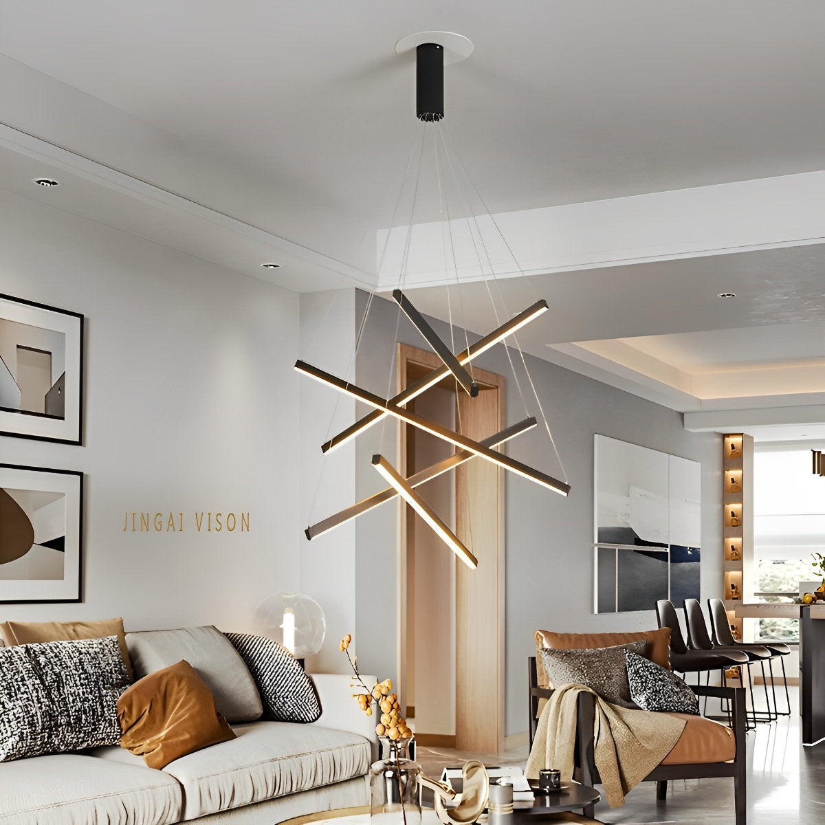 Minimalist Strip Stepless Dimming LED Black Modern Chandelier with Remote