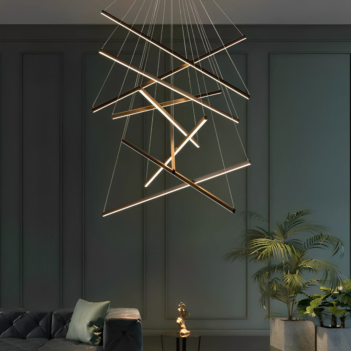 Minimalist Strip Stepless Dimming LED Black Modern Chandelier with Remote