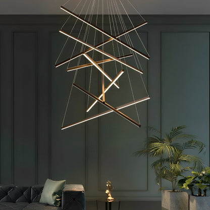 Minimalist Strip Stepless Dimming LED Black Modern Chandelier with Remote