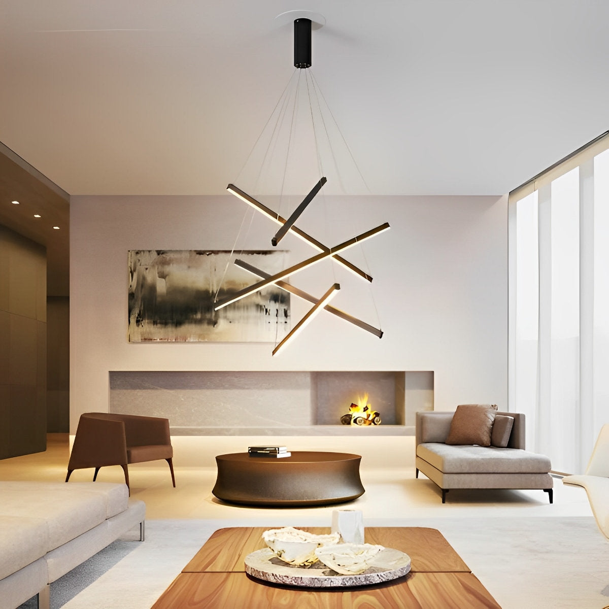 Minimalist Strip Stepless Dimming LED Black Modern Chandelier with Remote