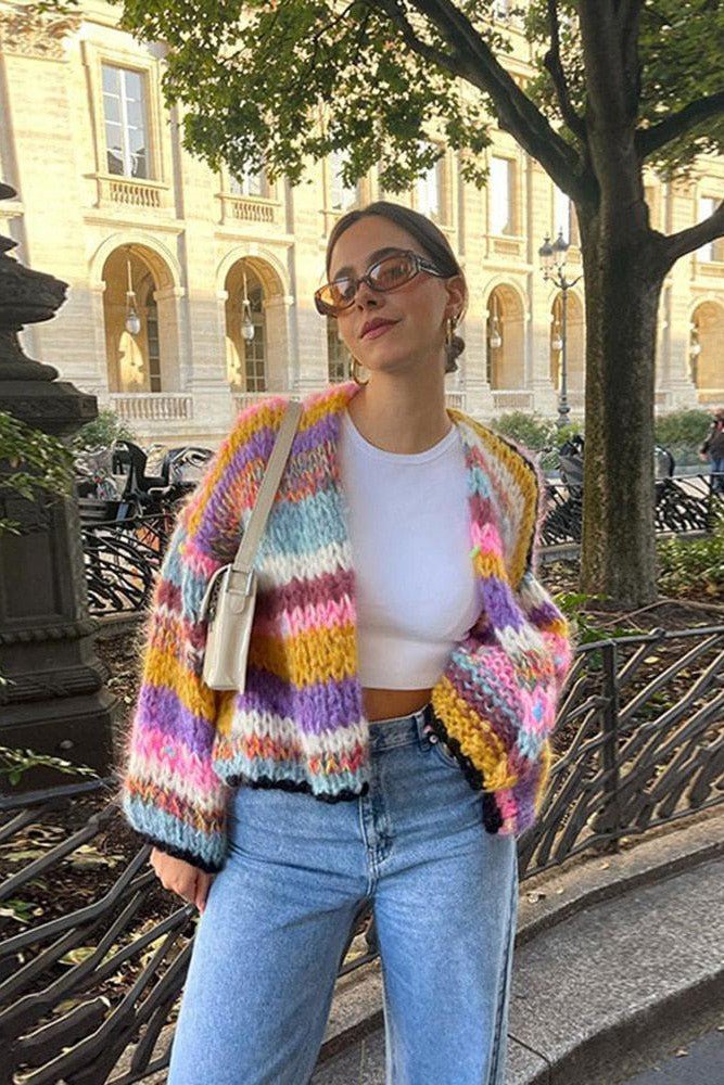 Olivia - Striped Knit Crop Cardigan For Women