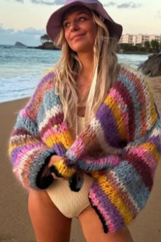 Olivia - Striped Knit Crop Cardigan For Women