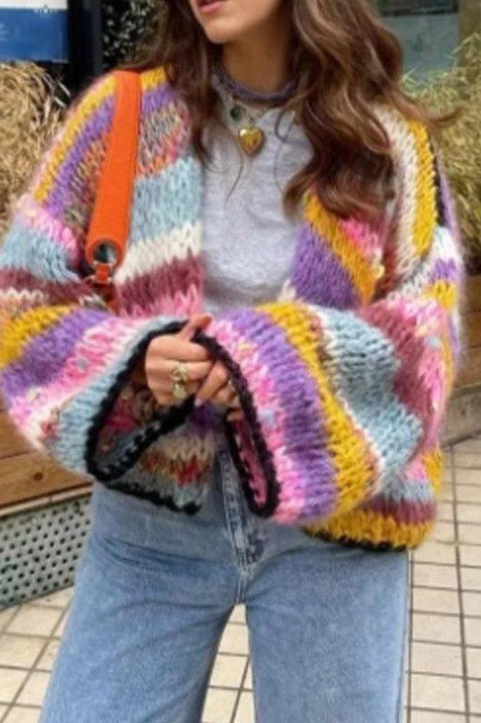 Olivia - Striped Knit Crop Cardigan For Women