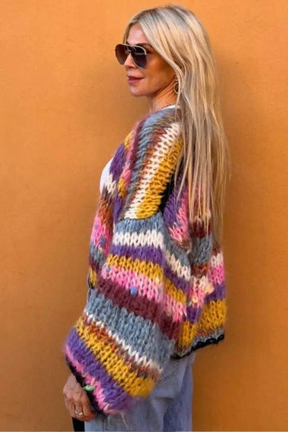 Olivia - Striped Knit Crop Cardigan For Women