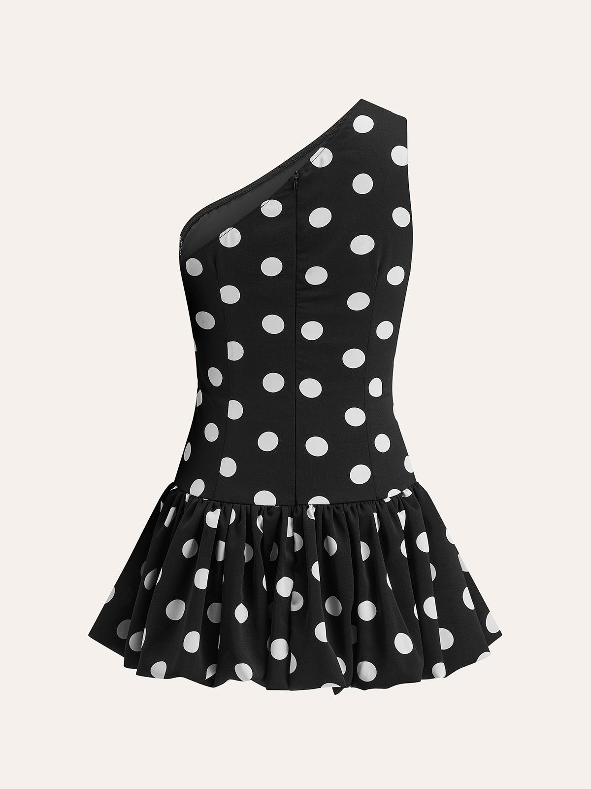 One-Shoulder Polka Dot Peplum Dress
