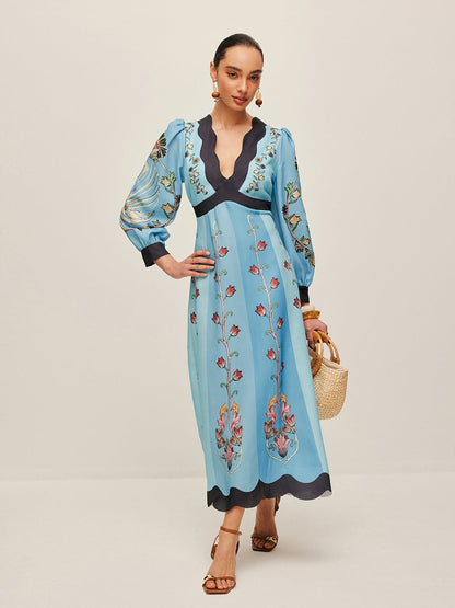 Open-Back Puff Sleeve Floral Dress