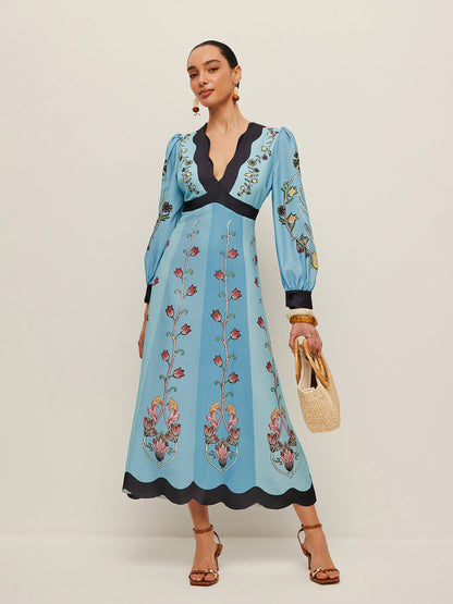 Open-Back Puff Sleeve Floral Dress