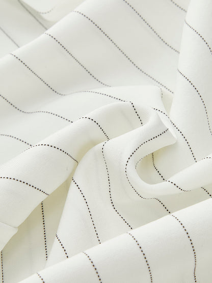 Pinstriped PU-Trimmed Wide-Leg Pants