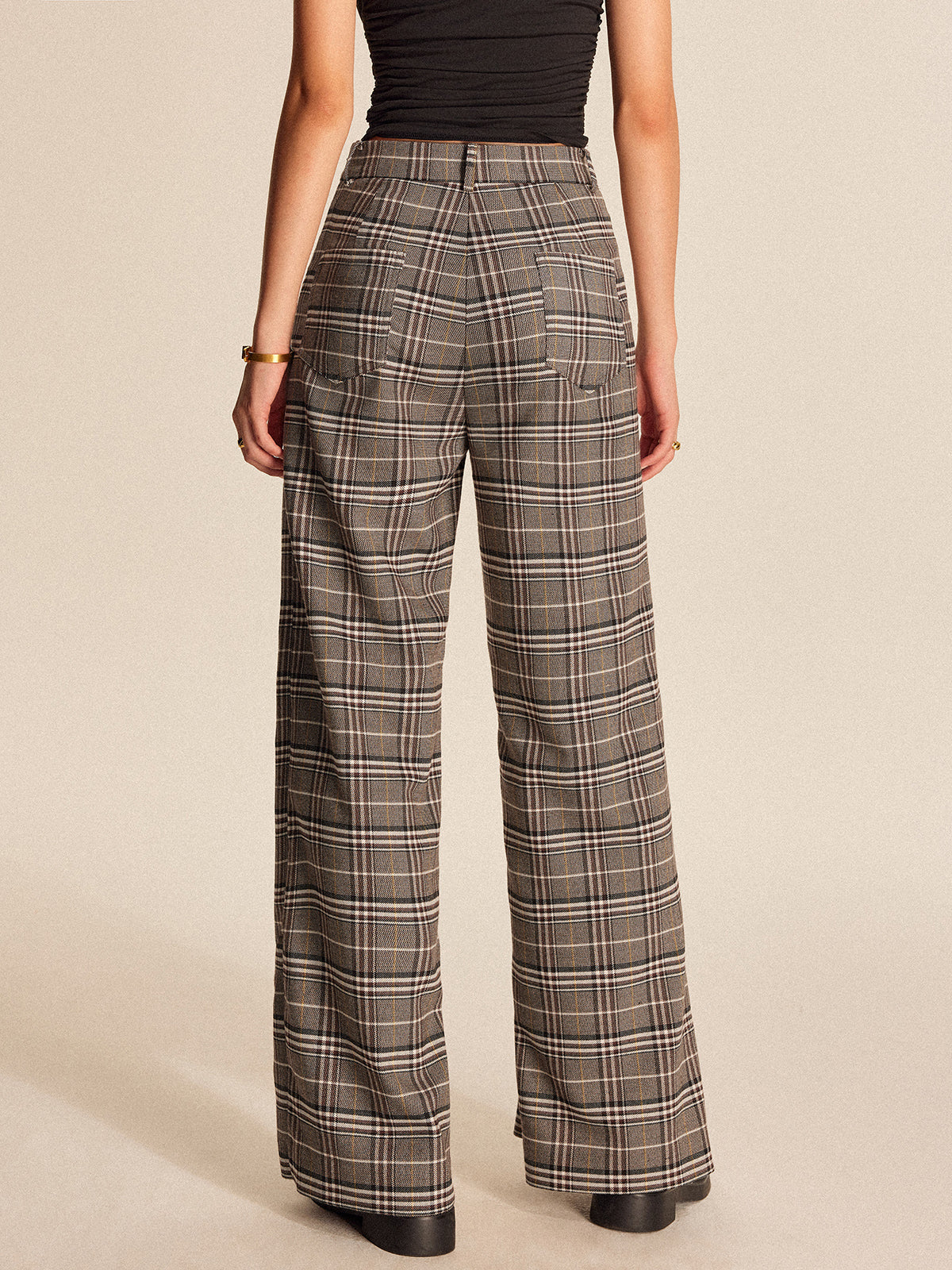 Plaid Asymmetrical Detail Mid Waist Pants