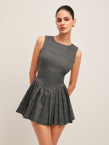 Plaid Pleated Sleeveless Dress