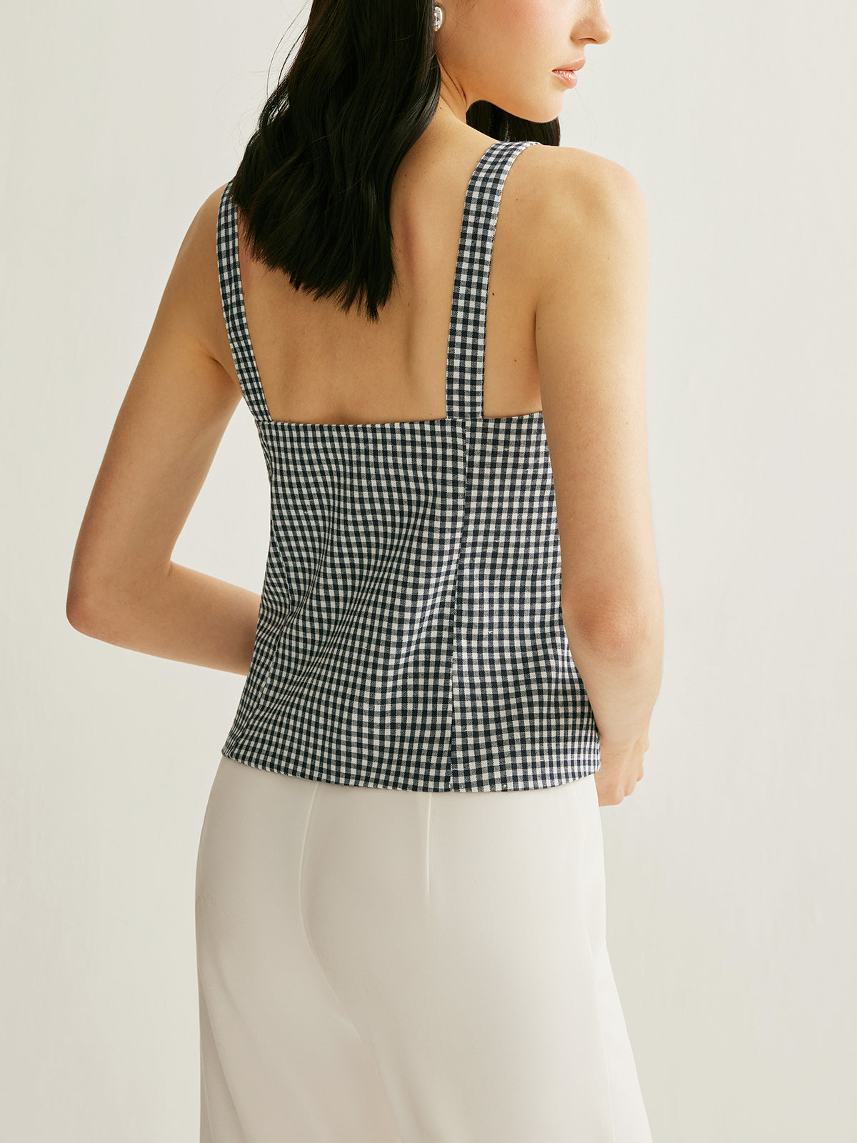 Plaid Tie-Front Sleeveless Top