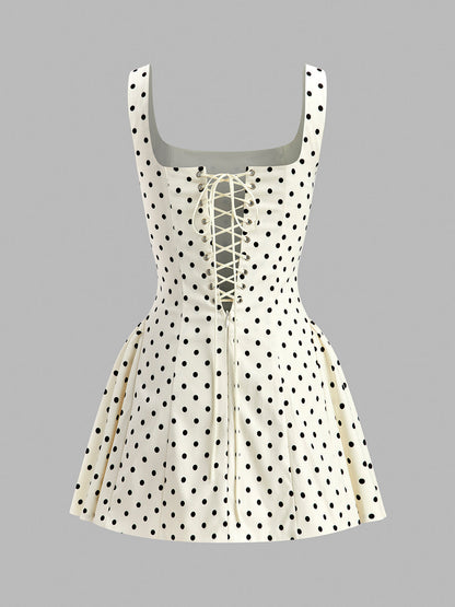 Polka Dot Lace-Up Back Dress