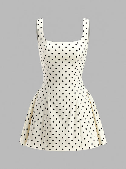 Polka Dot Lace-Up Back Dress