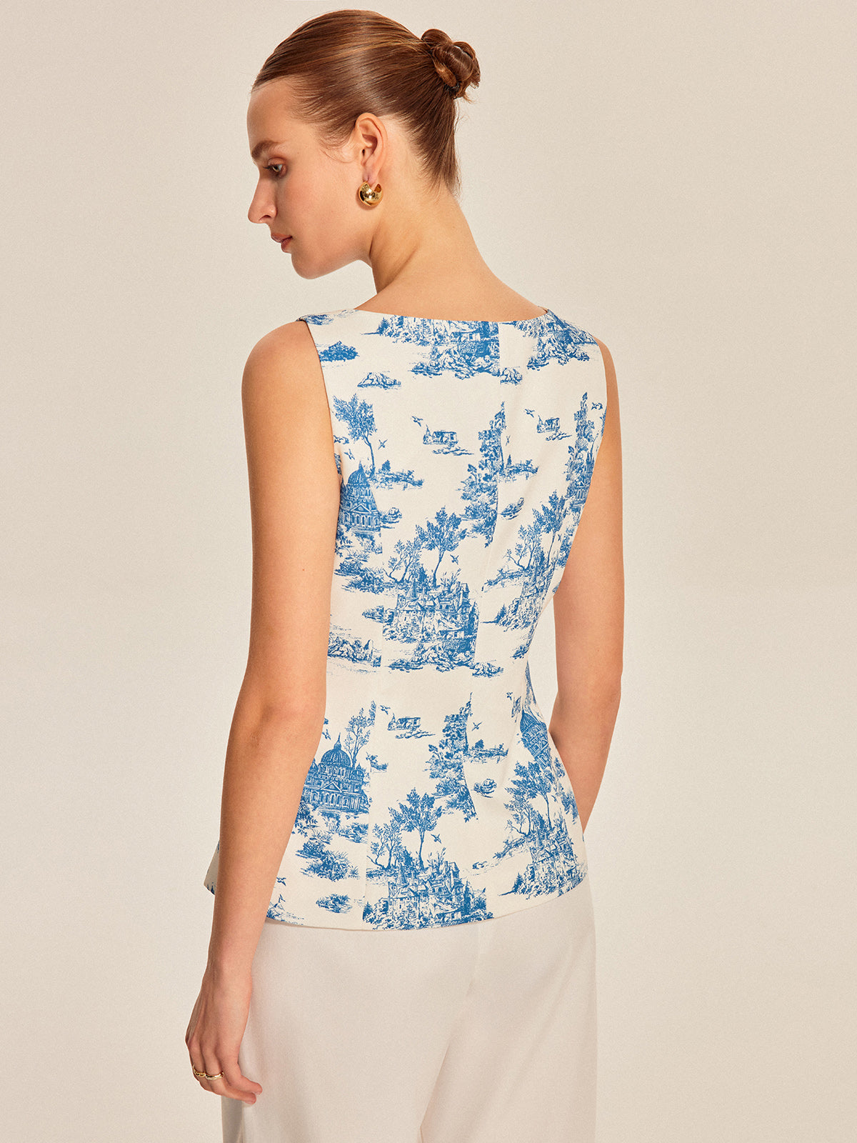 Printed Sleeveless Split Hem Vest