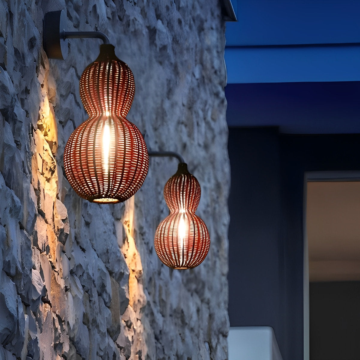 Rattan Gourd Waterproof Retro Outdoor Chandelier Porch Lights